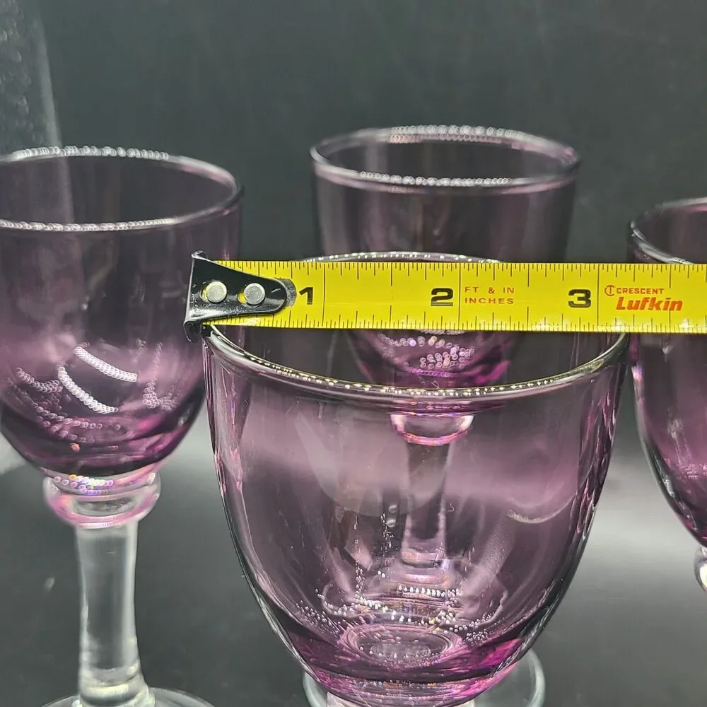 set (4) Vintage Wine Glasses  Amethyst Purple Goblets Barware 7 oz 7.75
